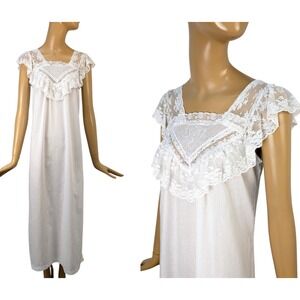 Vintage Bert Yelin White Ruffle Lace Butterfly Embroidered Nightgown slip USA